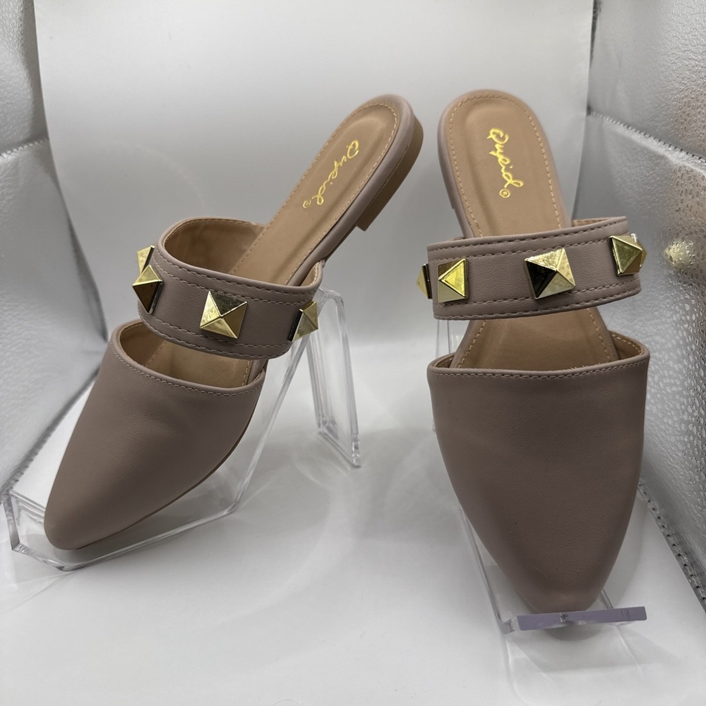 Qupid Slip On Studded‎ Mules Taupe / Tan New Size 7 - Picture 3 of 3
